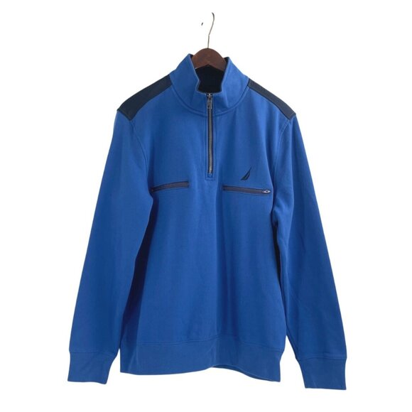 Nautica Other - Nautica Mens Large Quarter-Zip Fleece Pullover Sweatshirt Blue Black Color Block